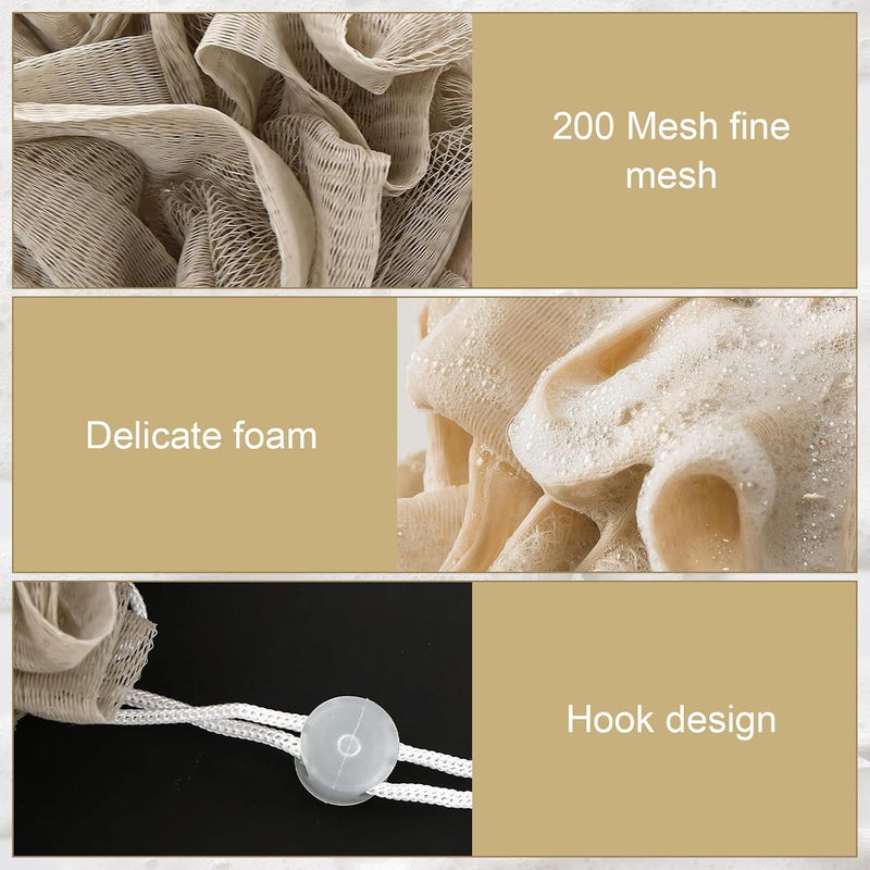 PKRFCJ 3 Pcs Soap Bar Loofah, 2 in 1 Bar Soap Loofah Pouch Can Hold Soap Effective Exfoliation for Bathing (Beige*2 + Khaki*1) - Image 4